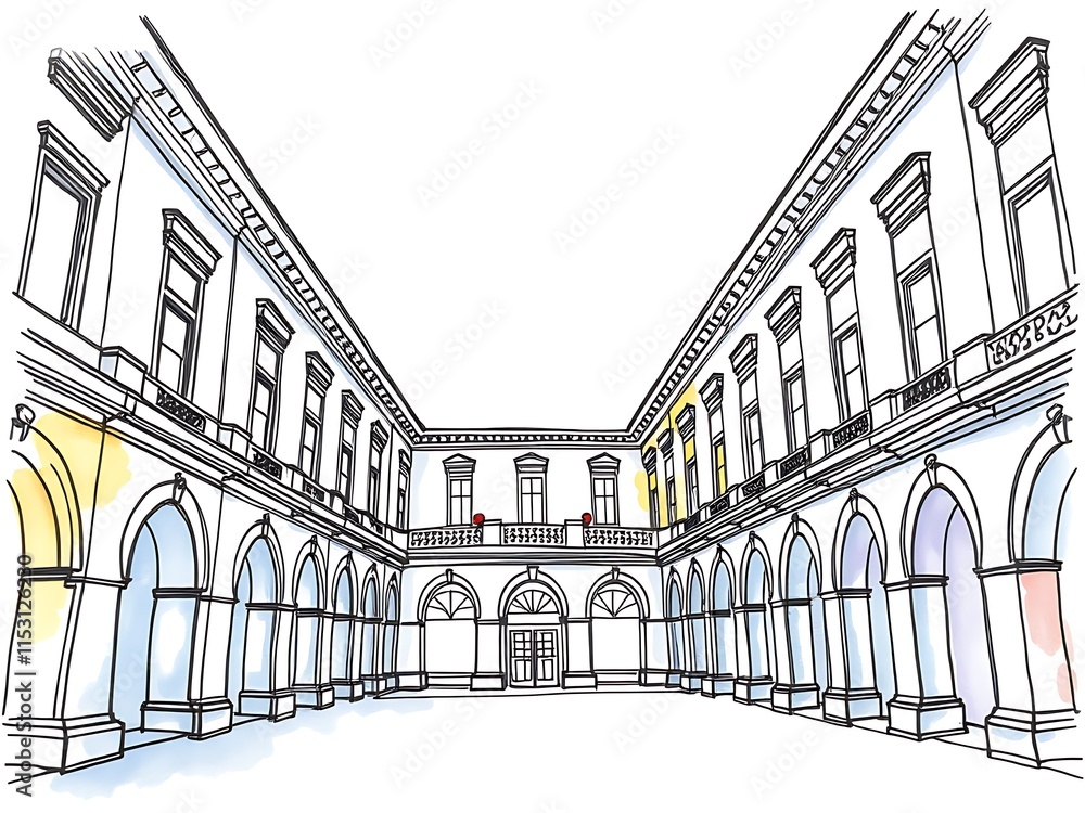 Elegant Hand-Drawn Sketch: Classic Courtyard Illustration. AI Generated Elegant Hand-Drawn Sketch: Classic Courtyard Illustration. AI Generated