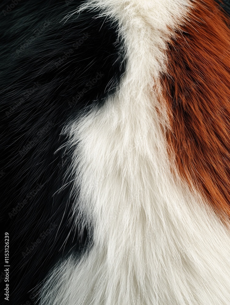 Close-up of multi-colored fur showcasing texture and color variation. Close-up of multi-colored fur showcasing texture and color variation.