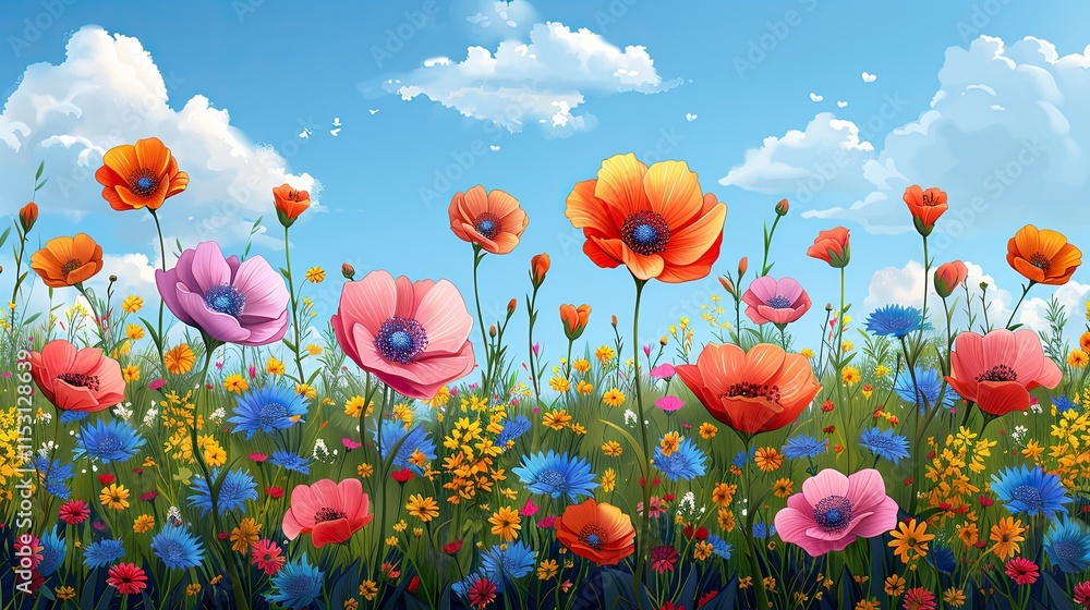 Obraz premium A Springtime Dream: Fields blooming with vibrant flowers in spring