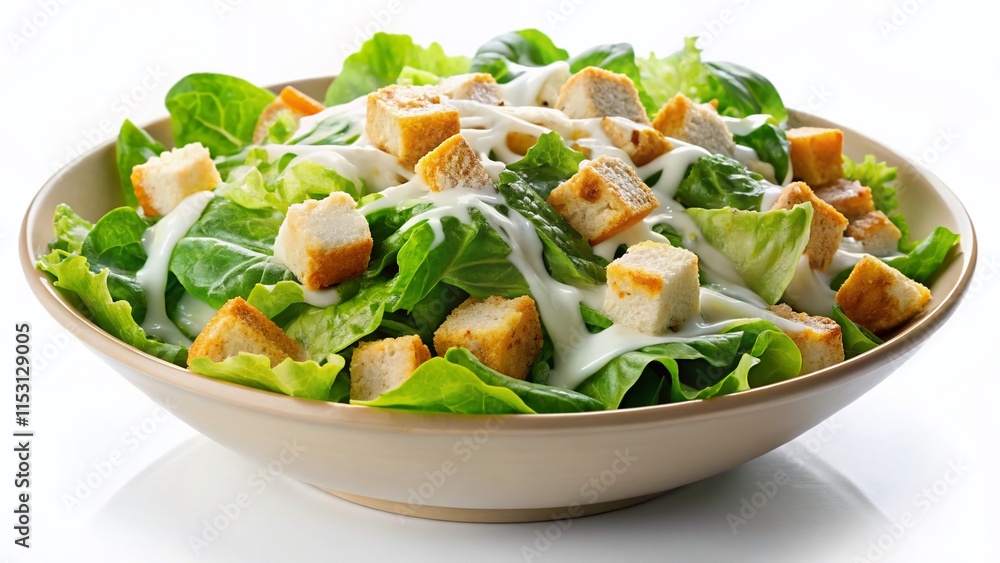 Fresh Caesar Salad Isolated on White Background - Healthy Food Stock Photo Fresh Caesar Salad Isolated on White Background - Healthy Food Stock Photo