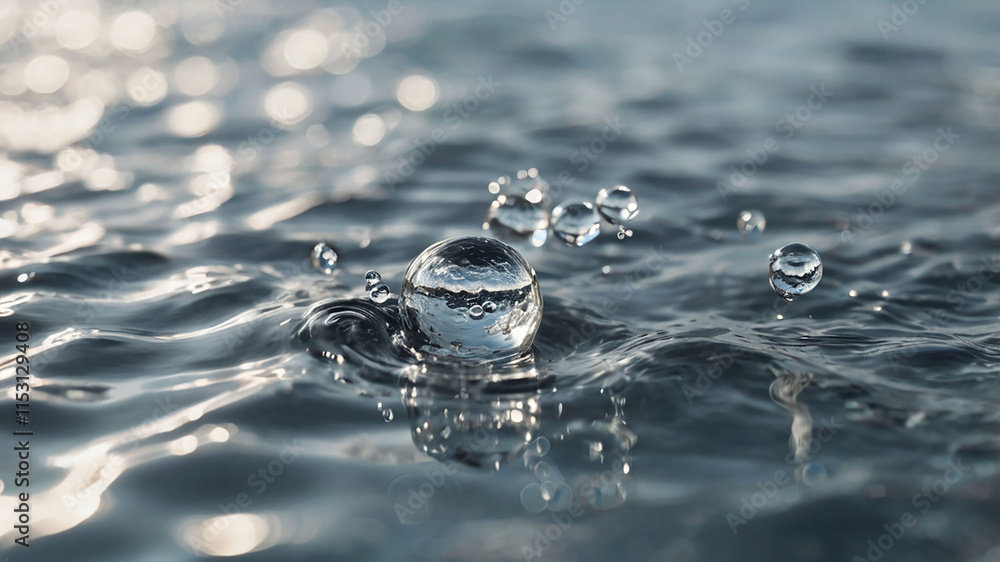 Abstract Sunlit Water Surface with Splashes and Bubbles Abstract Sunlit Water Surface with Splashes and Bubbles