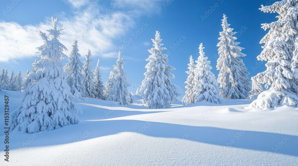 Obraz premium Snow-Covered Pine Trees in a Winter Wonderland