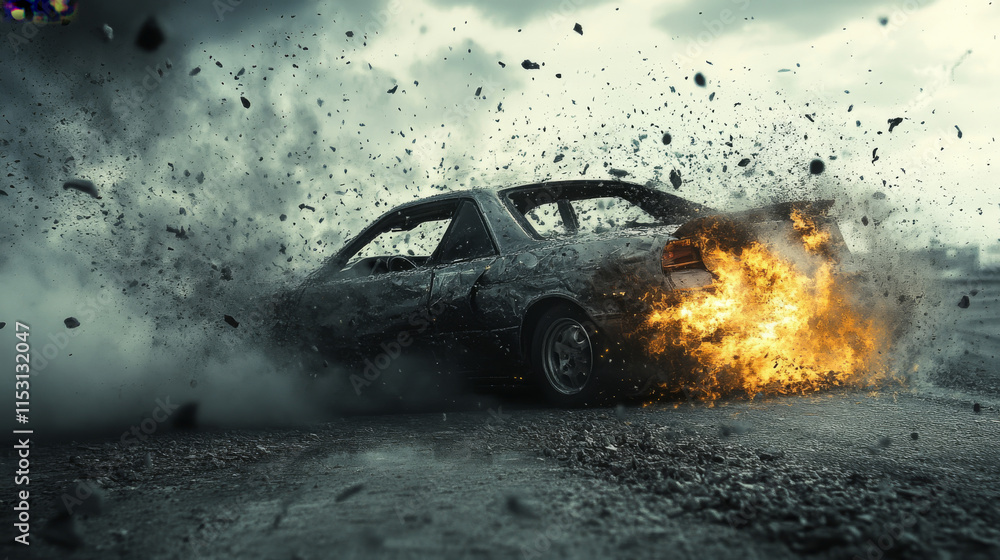 Car from the particles. Car crumbles into small dots and circles. Car from the particles. Car crumbles into small dots and circles.