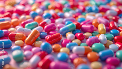 Colorful Pills and Capsules, Pharmaceutical Drugs, Healthcare and Medication, Variety of Pills, Medicine Background