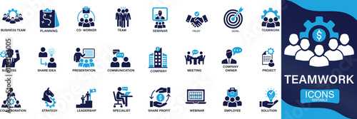 Teamwork icon set .Business team working together symbol. Co-worker, You can easily change the color.