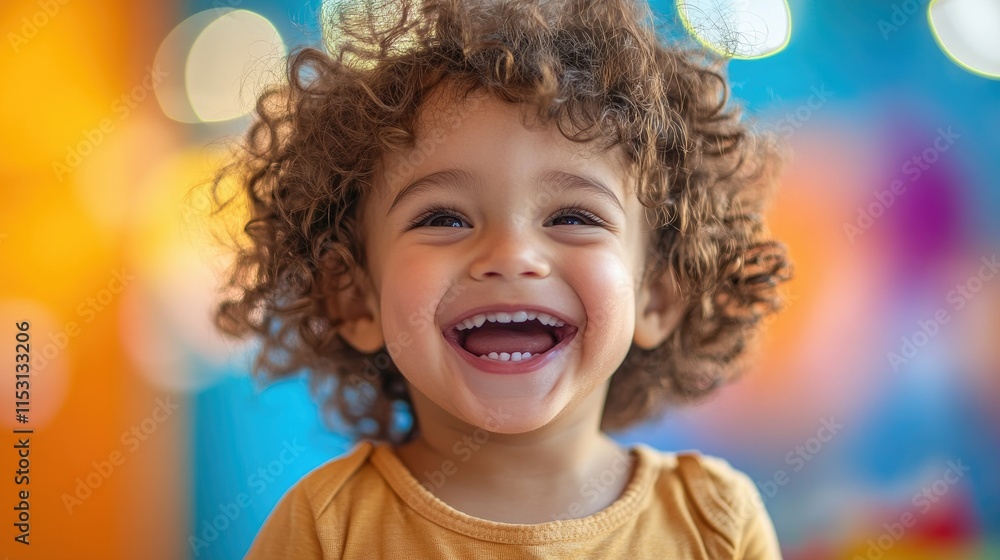 Joyful Toddler with Curly Hair, A Portrait of Pure Happiness Joyful Toddler with Curly Hair, A Portrait of Pure Happiness