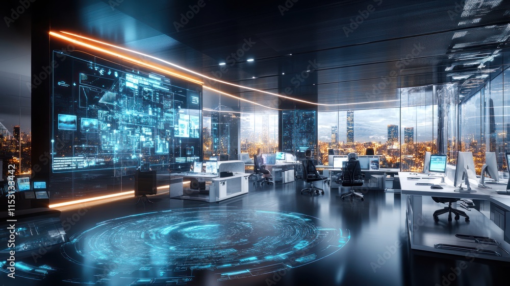 Futuristic Tech Control Center: Immersive Digital Workspace Futuristic Tech Control Center: Immersive Digital Workspace
