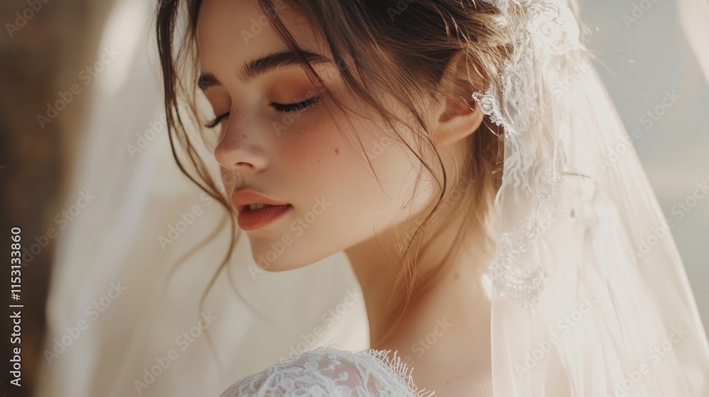 A serene portrait of a bride with soft features and a delicate veil. A serene portrait of a bride with soft features and a delicate veil.