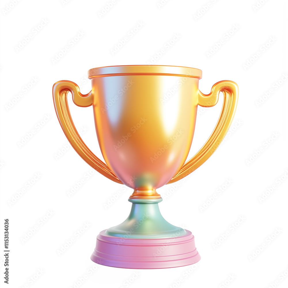 3D illustration cute cartoon Beautiful Trophy cup. Champion trophy, shiny gold cup on white background. 3D illustration cute cartoon Beautiful Trophy cup. Champion trophy, shiny gold cup on white background.