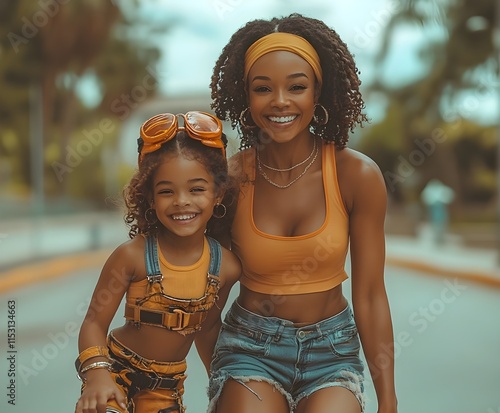 Smiling mother and daughter enjoy a fun-filled summer day together outdoors