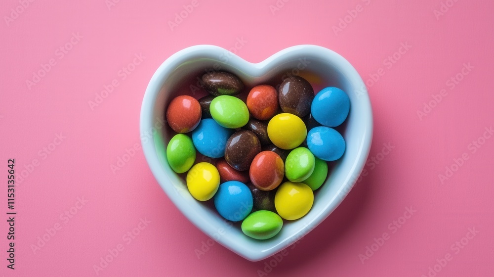 Obraz premium whimsical illustration heart filled with candy on a festive pink backdrop