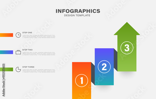 Growth arrow infographic template. Three step of business growth.
