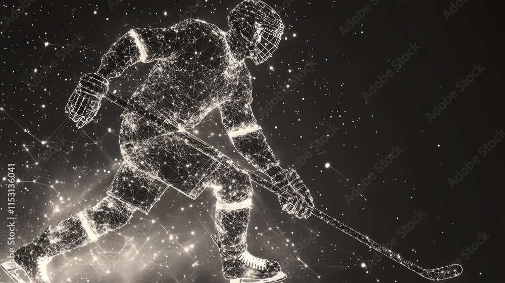 Hockey player of the particles. Silhouette of a hockey player consists of points. Hockey player of the particles. Silhouette of a hockey player consists of points.