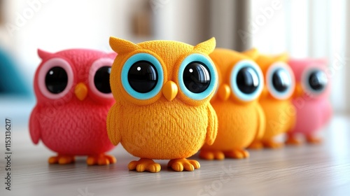 Cute cartoon owls in a row. photo