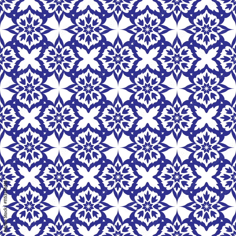 Fototapeta premium Deep blue floral ethnic arabic motif seamless pattern for wallpaper, tile and textile