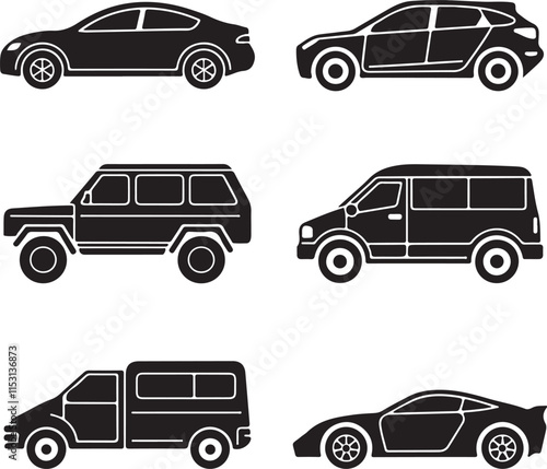 Different types of cars Design isolated on white background.