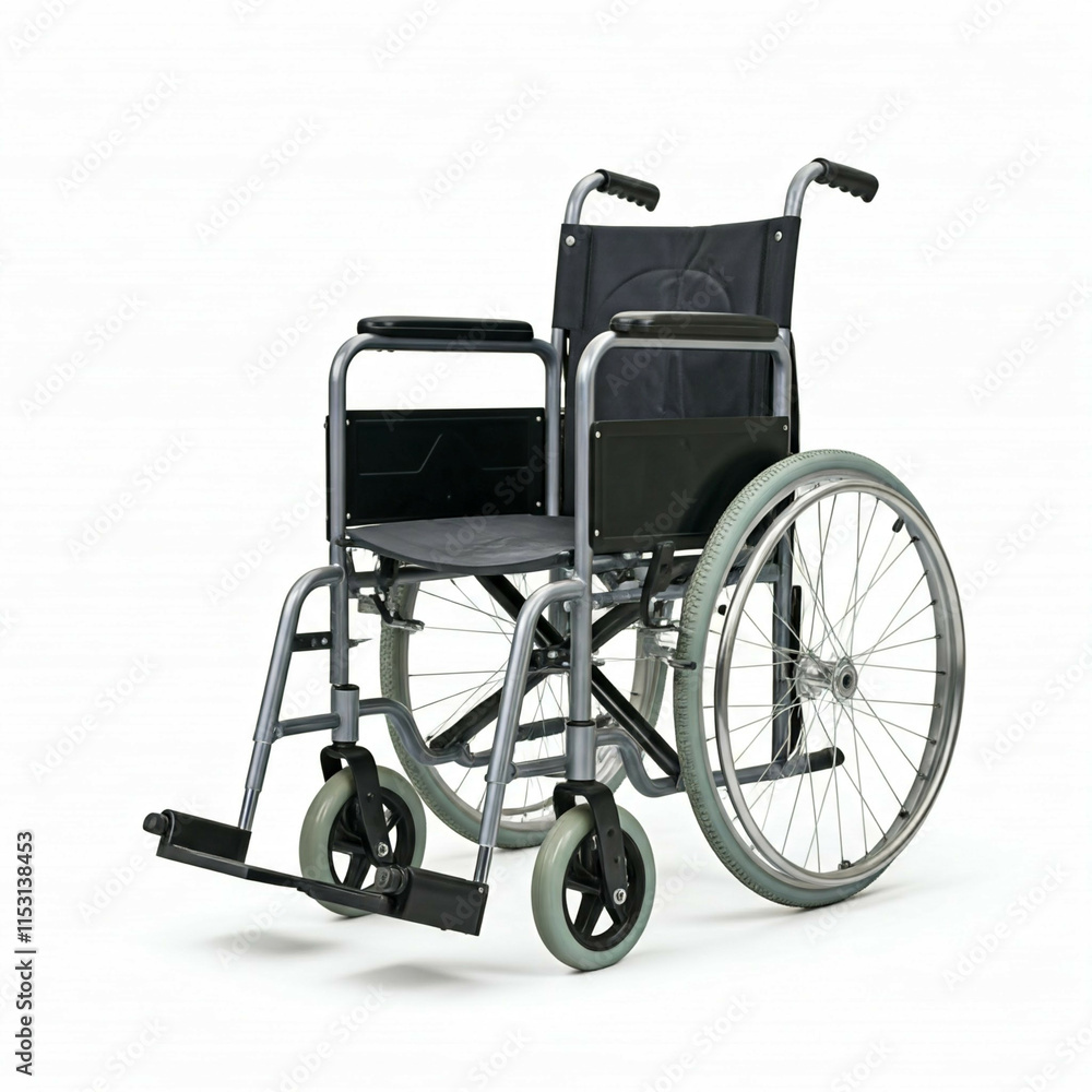 Fototapeta premium black and silver wheelchair isolated on white background