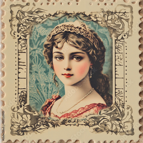 Postage Stamp Vintage Victorian Style Illustrati