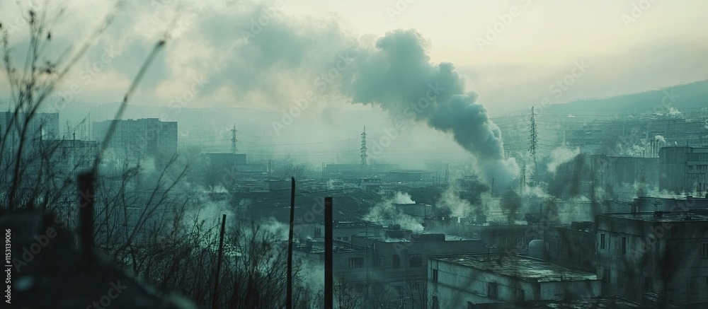 Fototapeta premium Smog-Covered Cityscape: An Urban Atmosphere of Pollution