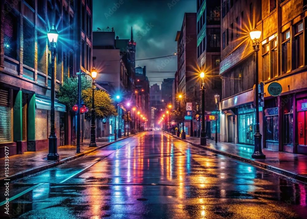 Gloomy Cityscape at Night: Empty Streets During Pandemic Lockdown Gloomy Cityscape at Night: Empty Streets During Pandemic Lockdown