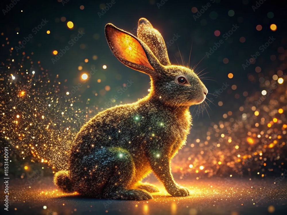 Glowing Particle Rabbit: Mystical Dark Fantasy Stock Photo Glowing Particle Rabbit: Mystical Dark Fantasy Stock Photo
