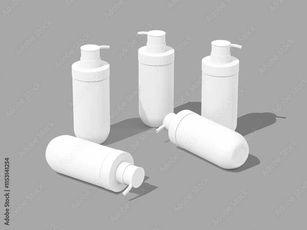 White Blank Five Pump Bottle Mockup 3D Model