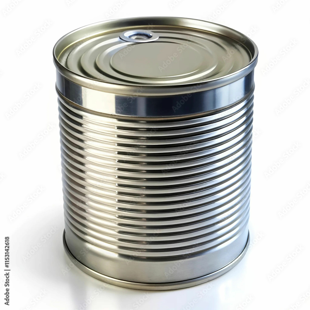 A simple tin can, typically used for storing food or beverages A simple tin can, typically used for storing food or beverages