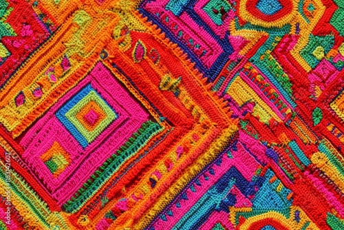 Seamless Linen Knit Textile Background with Colorful Geometric Patterns And Shapes