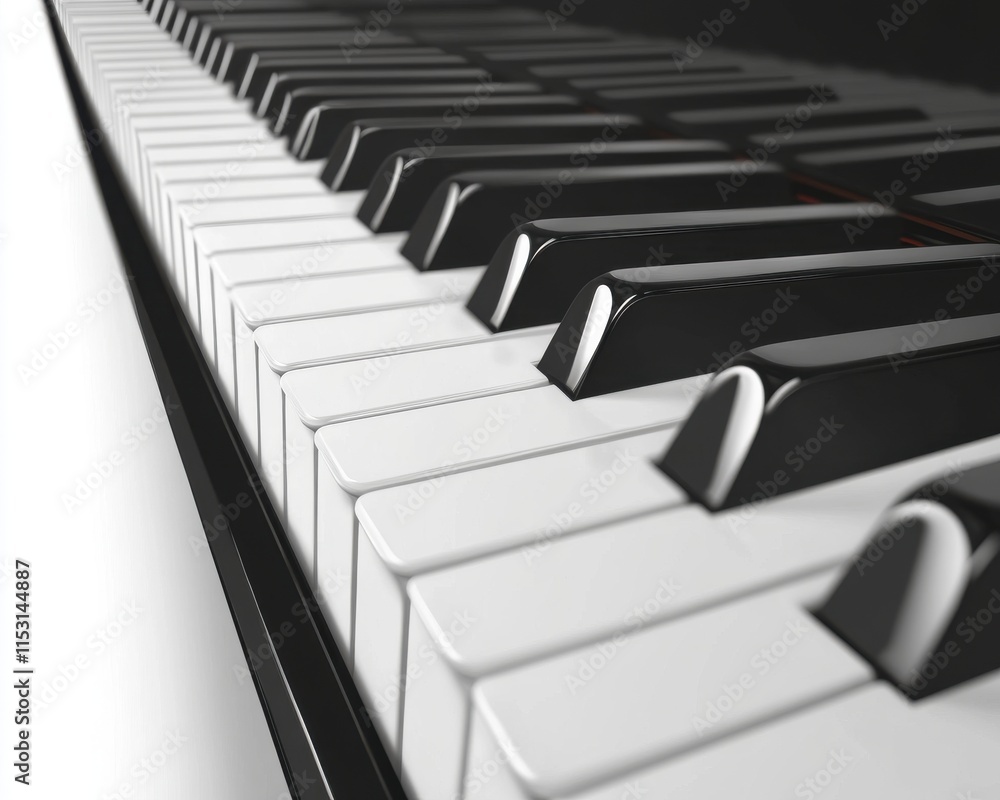 Close-up of a grand piano keyboard showcasing black and white keys in a sleek, elegant design. Close-up of a grand piano keyboard showcasing black and white keys in a sleek, elegant design.