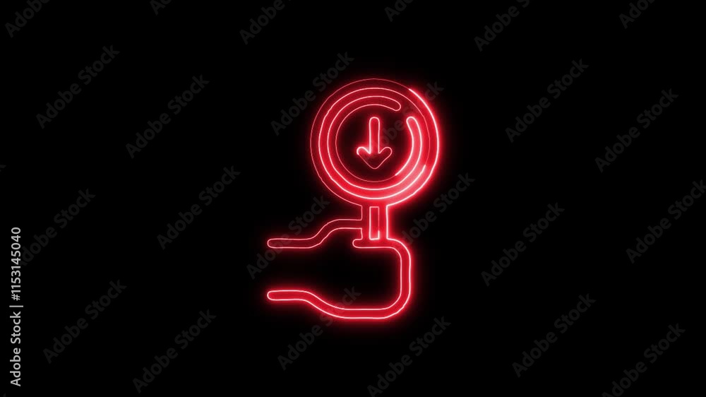 Glowing neon Down Arrow icon isolated on black background. HD Video motion graphic animation Glowing neon Down Arrow icon isolated on black background. HD Video motion graphic animation