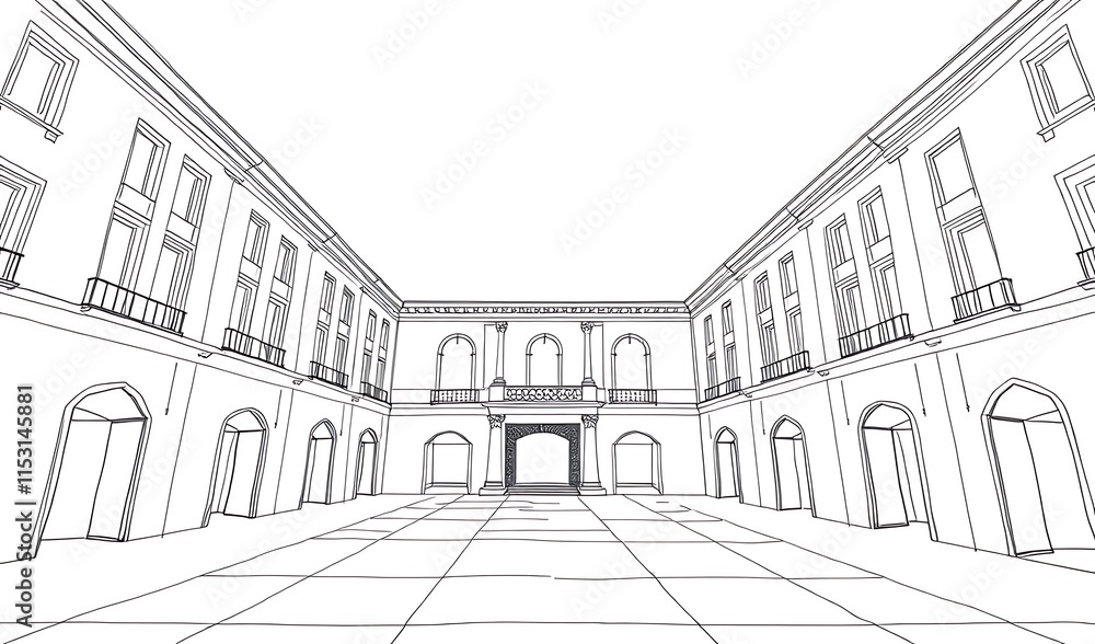 Obraz premium Elegant Courtyard 3D Render: Classic Architectural Illustration. AI Generated