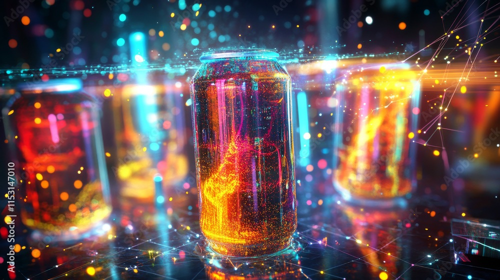 A hologram of a cola. Holographic projection of cola cups. Flickering energy flux of particles. Scientific design of drinks. A hologram of a cola. Holographic projection of cola cups. Flickering energy flux of particles. Scientific design of drinks.