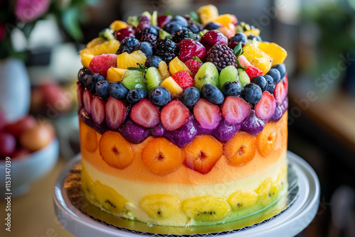 Vancouver, British Columbia - October 13th, 2024: Cakes with fruit on top, colorful, delicious and eye-catching photo