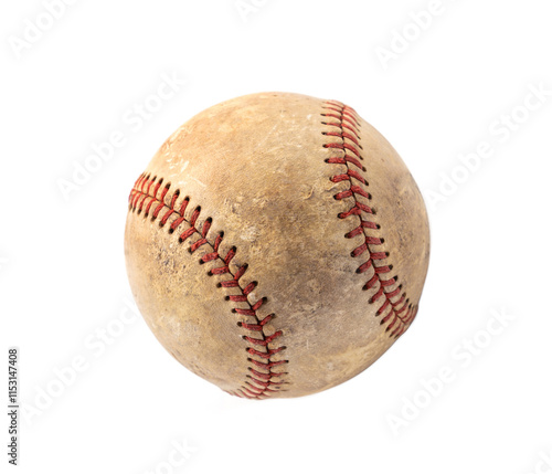 Photography Well used of old worn baseball isolated on white background.