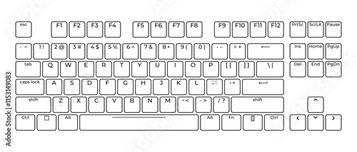 Computer keyboard button layout template with letters for graphic use. Modern computer keyboard. Vector illustration