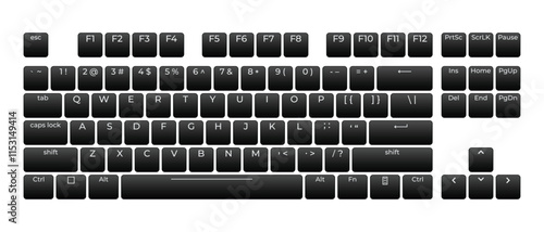 Computer keyboard button layout template with letters for graphic use. Modern computer keyboard. Vector illustration