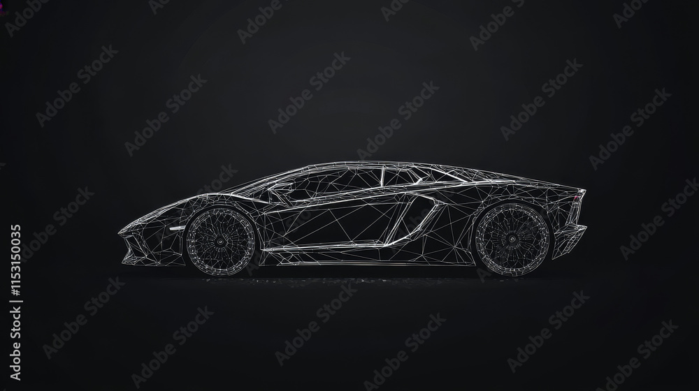 Naklejka premium The car consists of points, lines and triangles. The polygon shape in the form of a silhouette of a car on a dark background. Vector illustration. Graphics concept car.