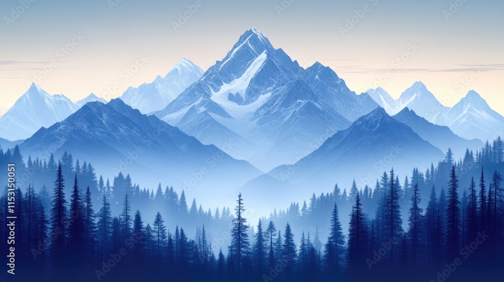 Obraz premium Majestic Mountains and a Serene Coniferous Forest Landscape