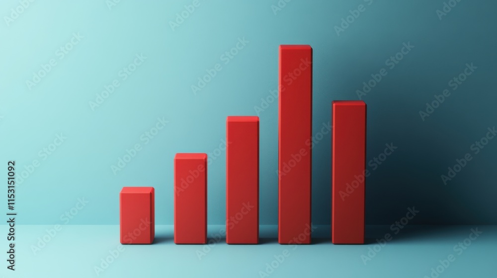 Abstract red bar graph on a teal background, symbolizing growth and progress in business or finance. Abstract red bar graph on a teal background, symbolizing growth and progress in business or finance.