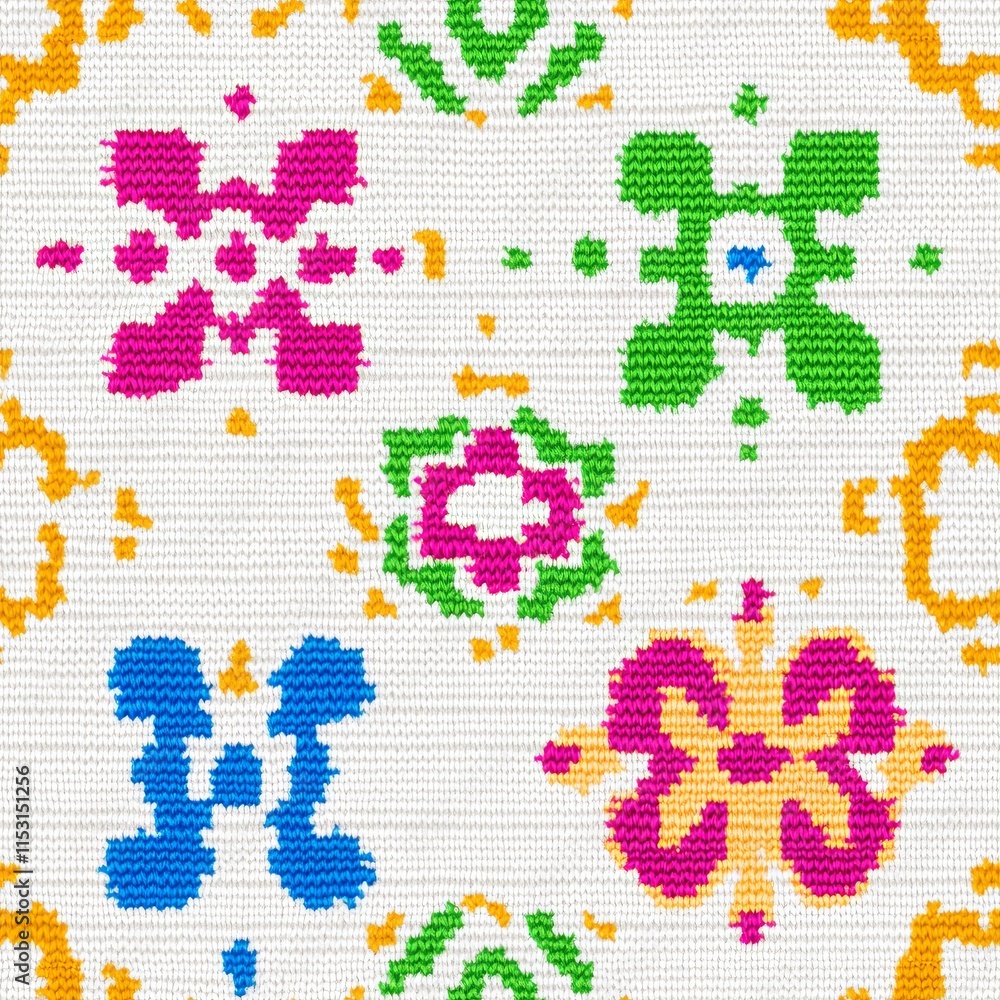 Seamless Linen Knit Textile Background with Colorful Geometric Patterns And Shapes Seamless Linen Knit Textile Background with Colorful Geometric Patterns And Shapes