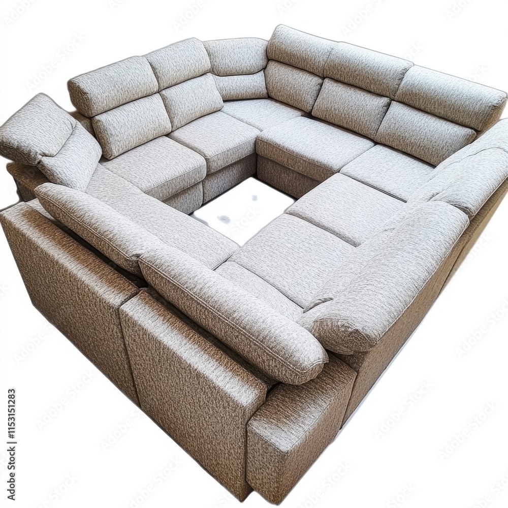 Obraz premium Modern Beige Modular U-Shaped Sofa, Comfortable Sectional Couch for Large Living Room.
