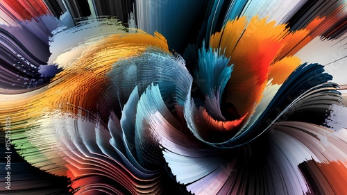 dynamic brushstrokes of vibrant color create an abstract flow with depth and a sense of motion