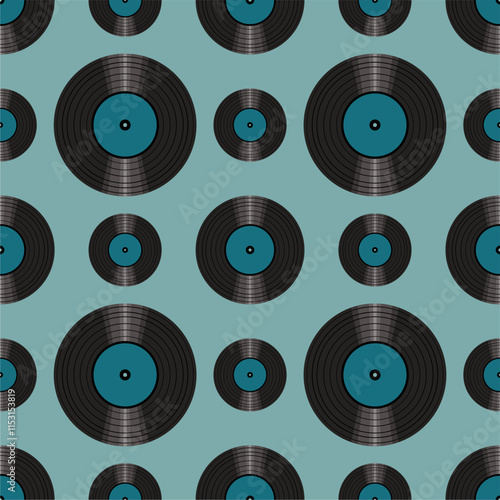 Seamless pattern print background with vinyl record disks vector illustration music wallpaper decorative artistic texture