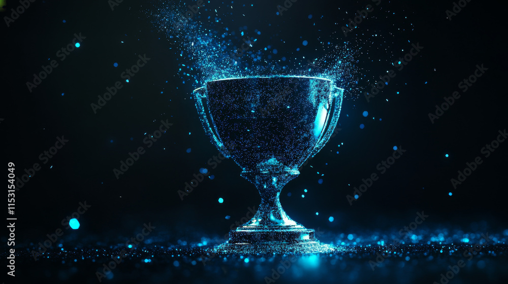 Award of blue glowing dots. Sports Cup of particles. Vector illustration Award of blue glowing dots. Sports Cup of particles. Vector illustration
