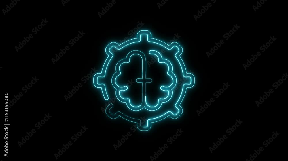 Glowing neon Process icon isolated on black background. HD Video motion graphic animation Glowing neon Process icon isolated on black background. HD Video motion graphic animation