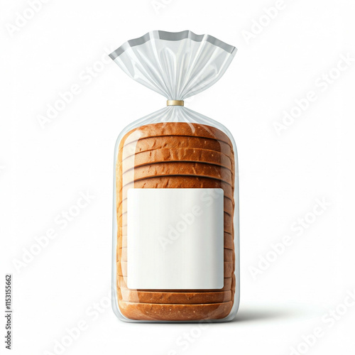 white label package of sliced bread with shadow on white background 3d rendering