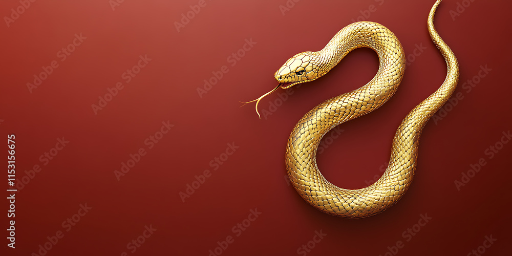 Golden Serpent on Crimson Background: A Luxurious and Symbolic Image Golden Serpent on Crimson Background: A Luxurious and Symbolic Image
