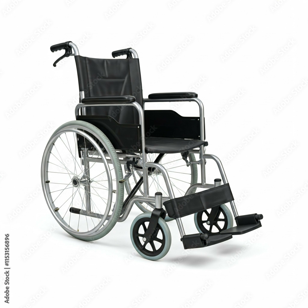 Fototapeta premium silver and black wheelchair isolated on white background