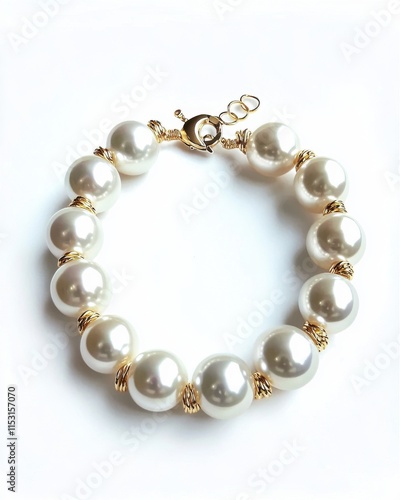 Elegant pearl bracelet featuring large, lustrous white pearls with gold accents, perfect for formal occasions.