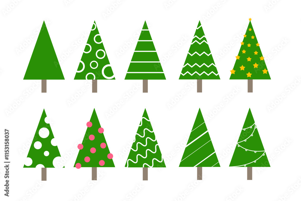 Obraz premium Flat style abstract Christmas trees collection. isolated on white background